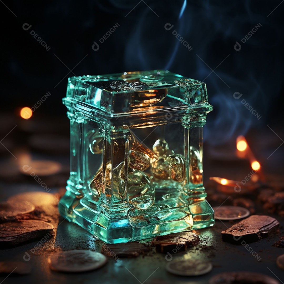 Vidro feito com cifrão contra fundo escuro