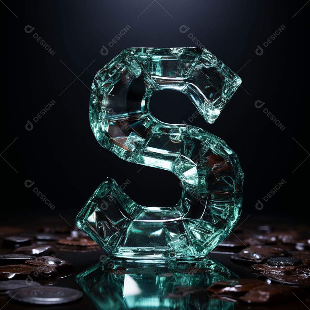 Vidro feito com cifrão contra fundo escuro