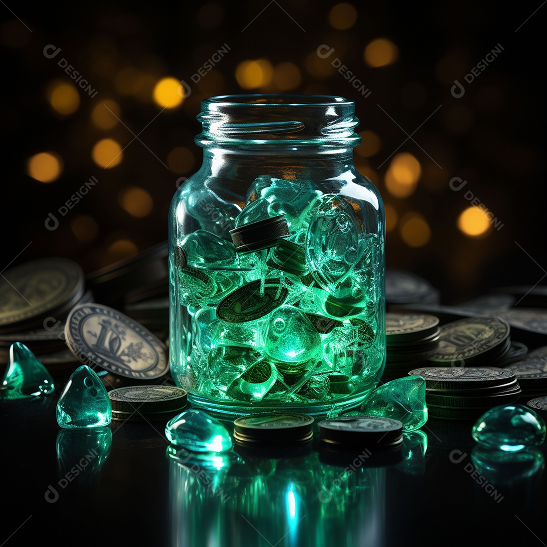 Vidro feito com cifrão contra fundo escuro