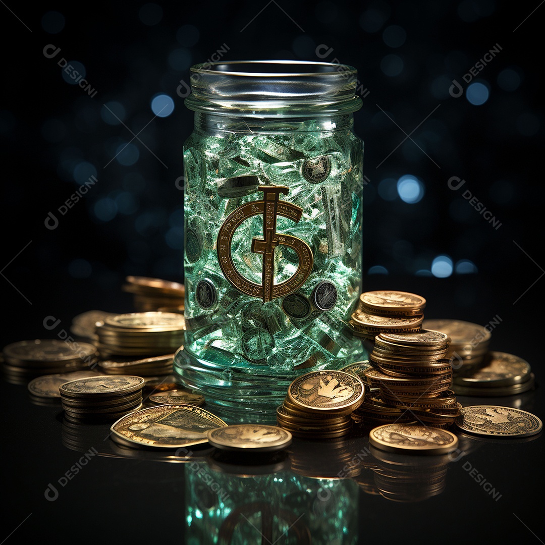 Vidro feito com cifrão contra fundo escuro