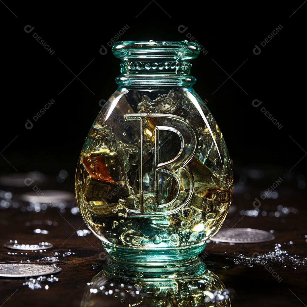 Vidro feito com cifrão contra fundo escuro