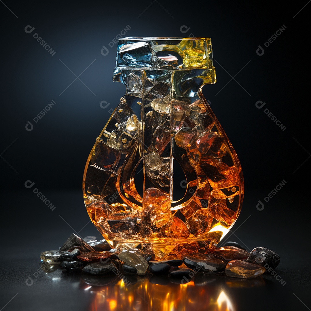 Vidro feito com cifrão contra fundo escuro