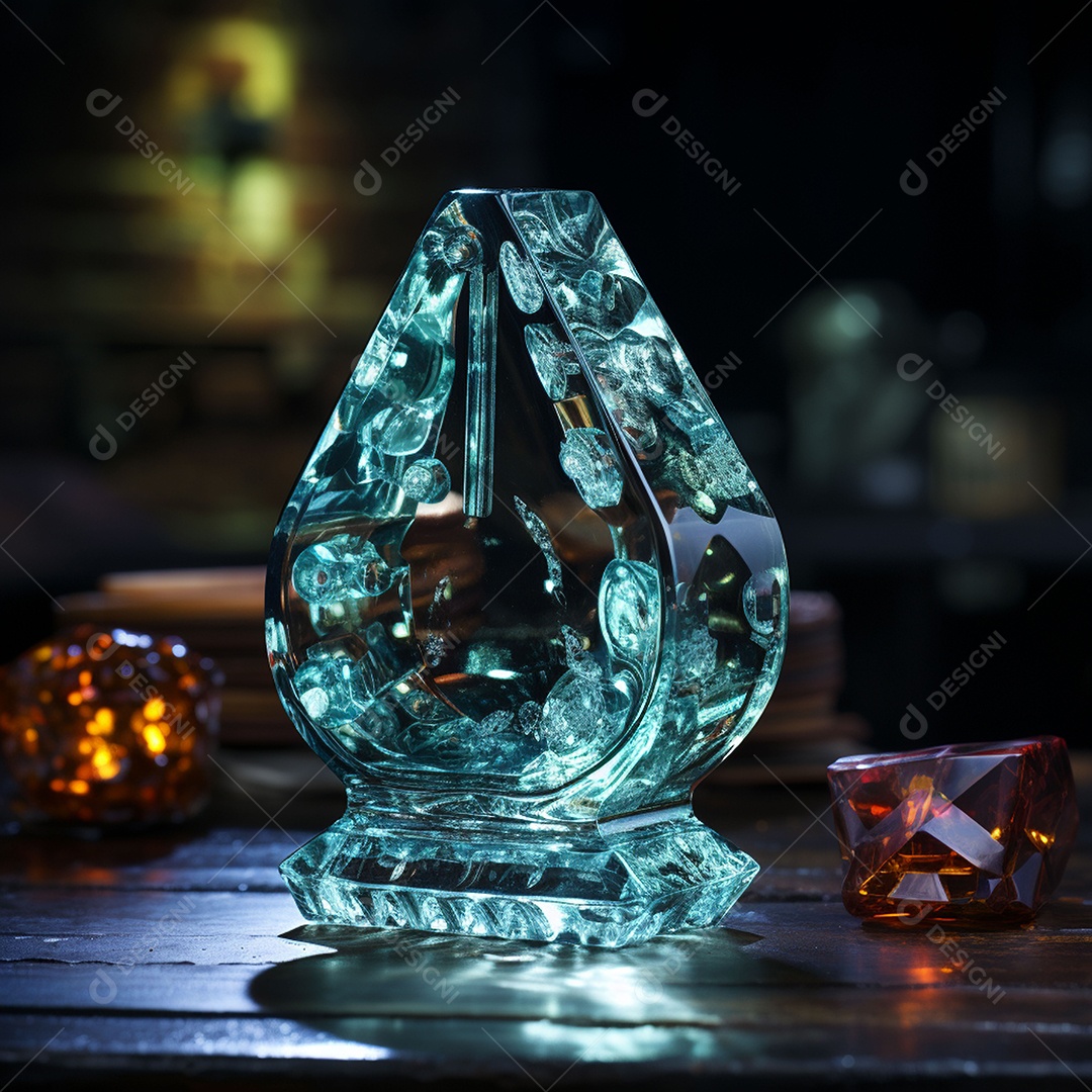 Vidro feito com cifrão contra fundo escuro