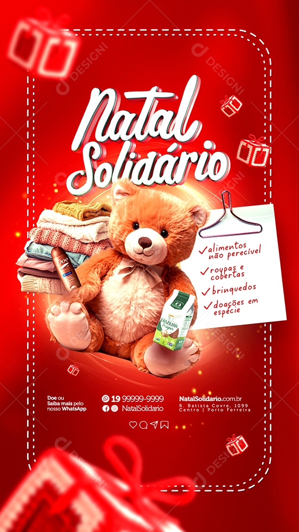 Story Campanha Publicitária Natal Solidário Alimentos Roupas e Cobertas Brinquedos Social Media PSD Editável