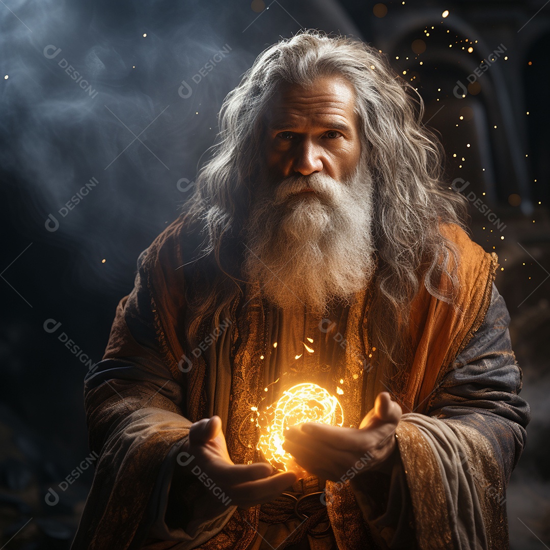 Deus como um velho sábio segurando uma luz brilhante