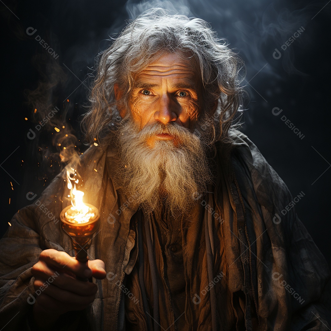 Deus como um velho sábio segurando uma luz brilhante
