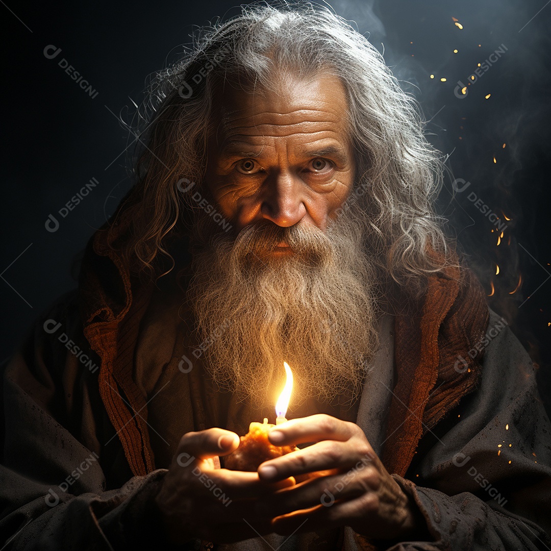 Deus como um velho sábio segurando uma luz brilhante
