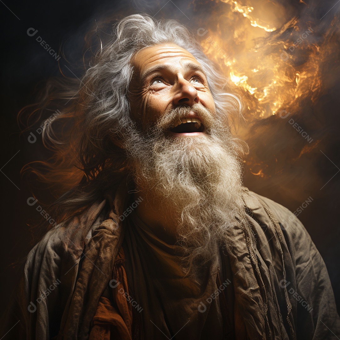 Deus como um velho sábio segurando uma luz brilhante