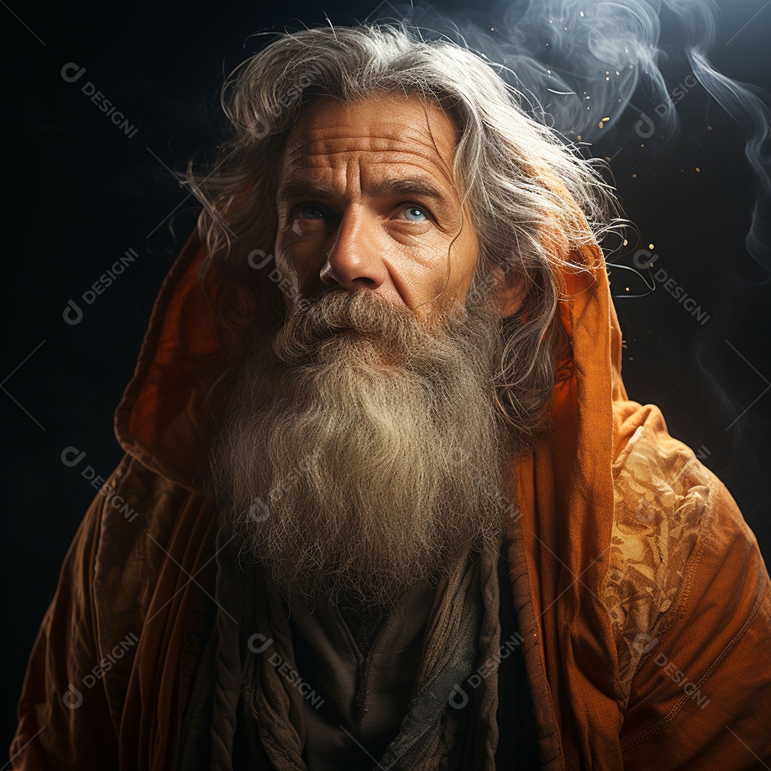 Deus como um velho sábio segurando uma luz brilhante