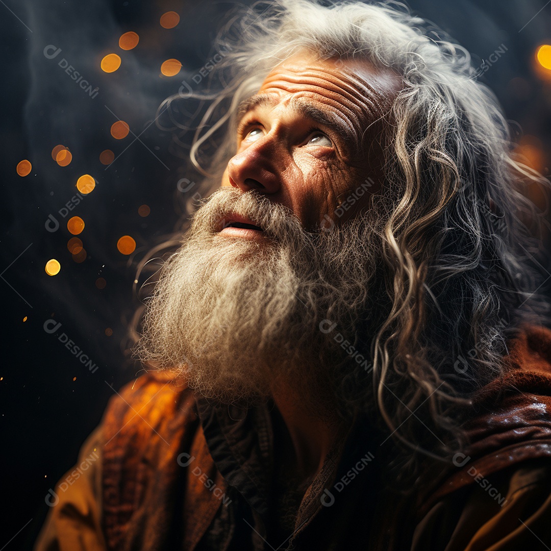 Deus como um velho sábio segurando uma luz brilhante