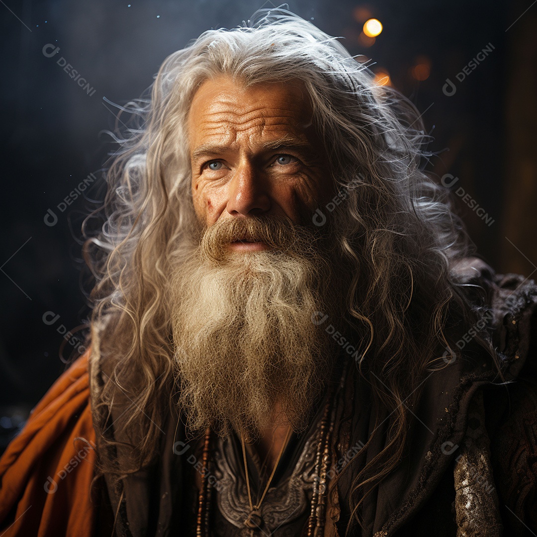 Deus como um velho sábio segurando uma luz brilhante