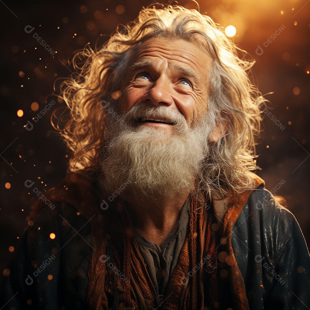 Deus como um velho sábio segurando uma luz brilhante