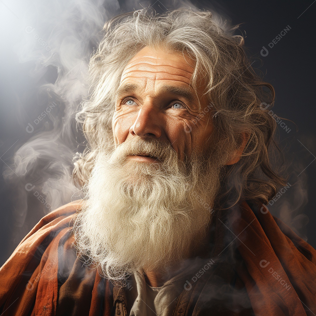 Deus como um velho sábio segurando uma luz brilhante