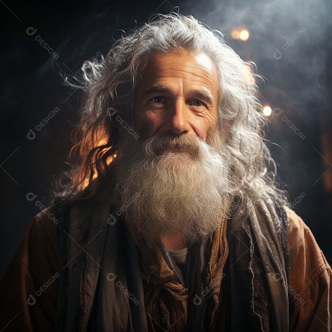 Deus como um velho sábio segurando uma luz brilhante