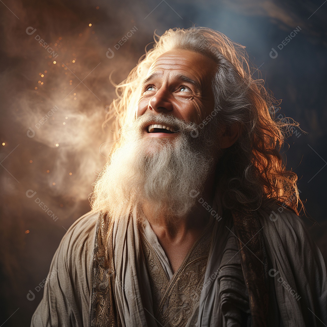 Deus como um velho sábio segurando uma luz brilhante