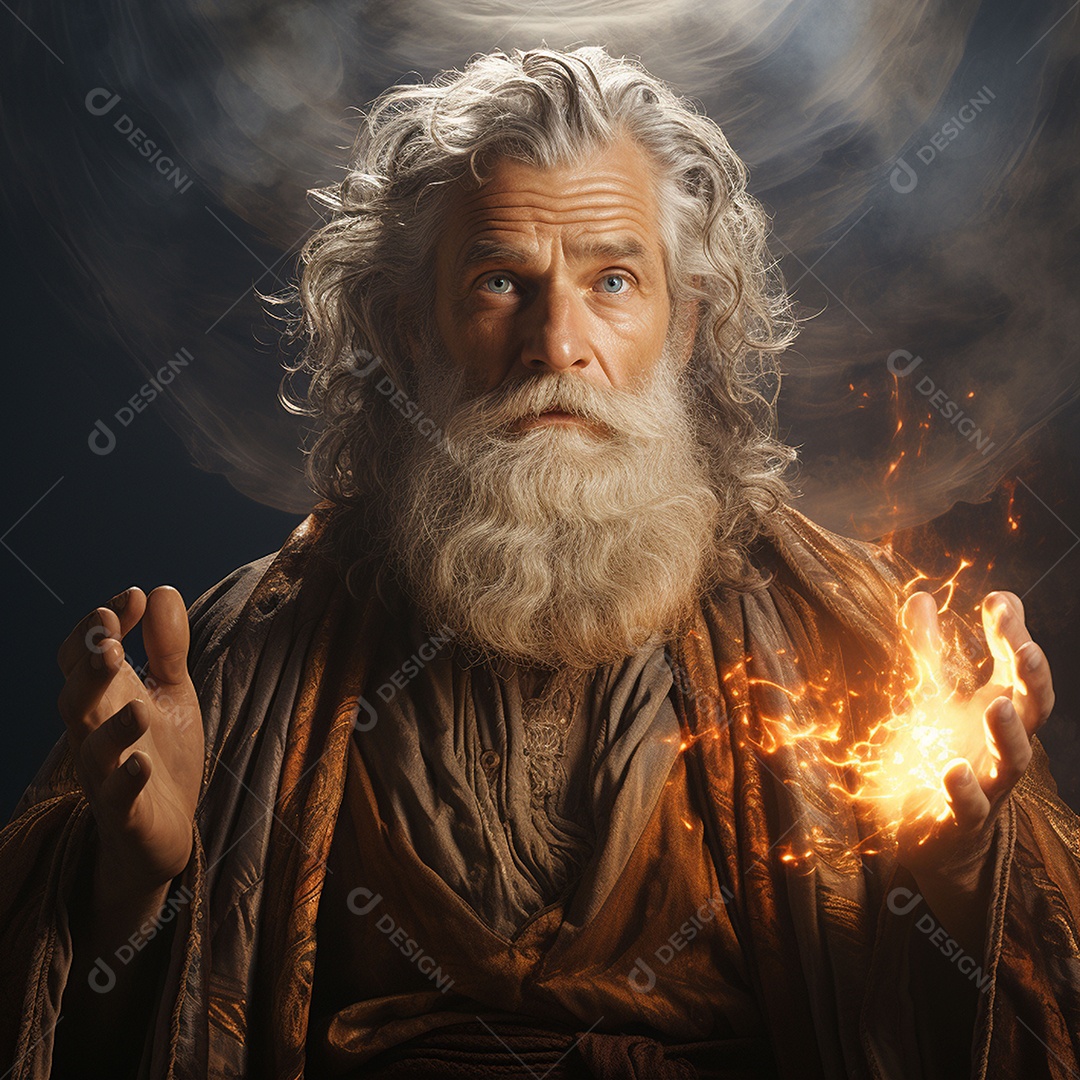 Deus como um velho sábio segurando uma luz brilhante
