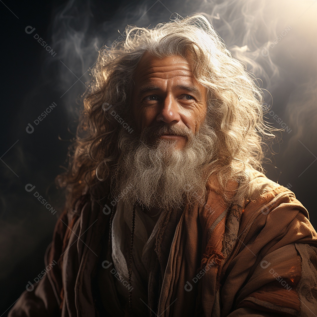 Deus como um velho sábio segurando uma luz brilhante