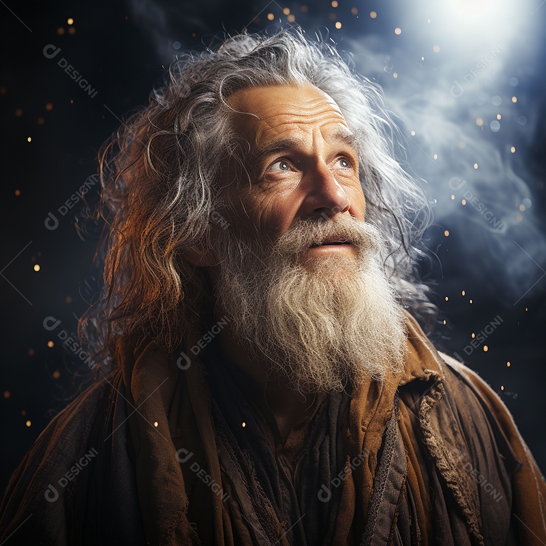 Deus como um velho sábio segurando uma luz brilhante