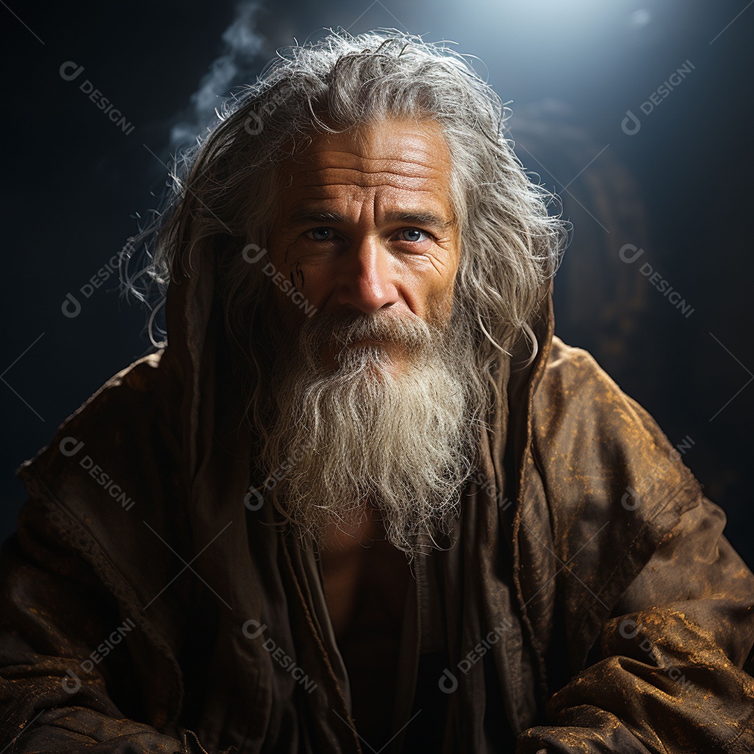 Deus como um velho sábio segurando uma luz brilhante