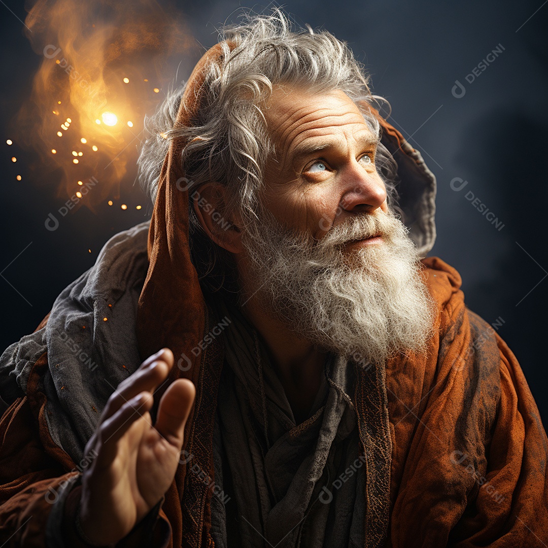 Deus como um velho sábio segurando uma luz brilhante