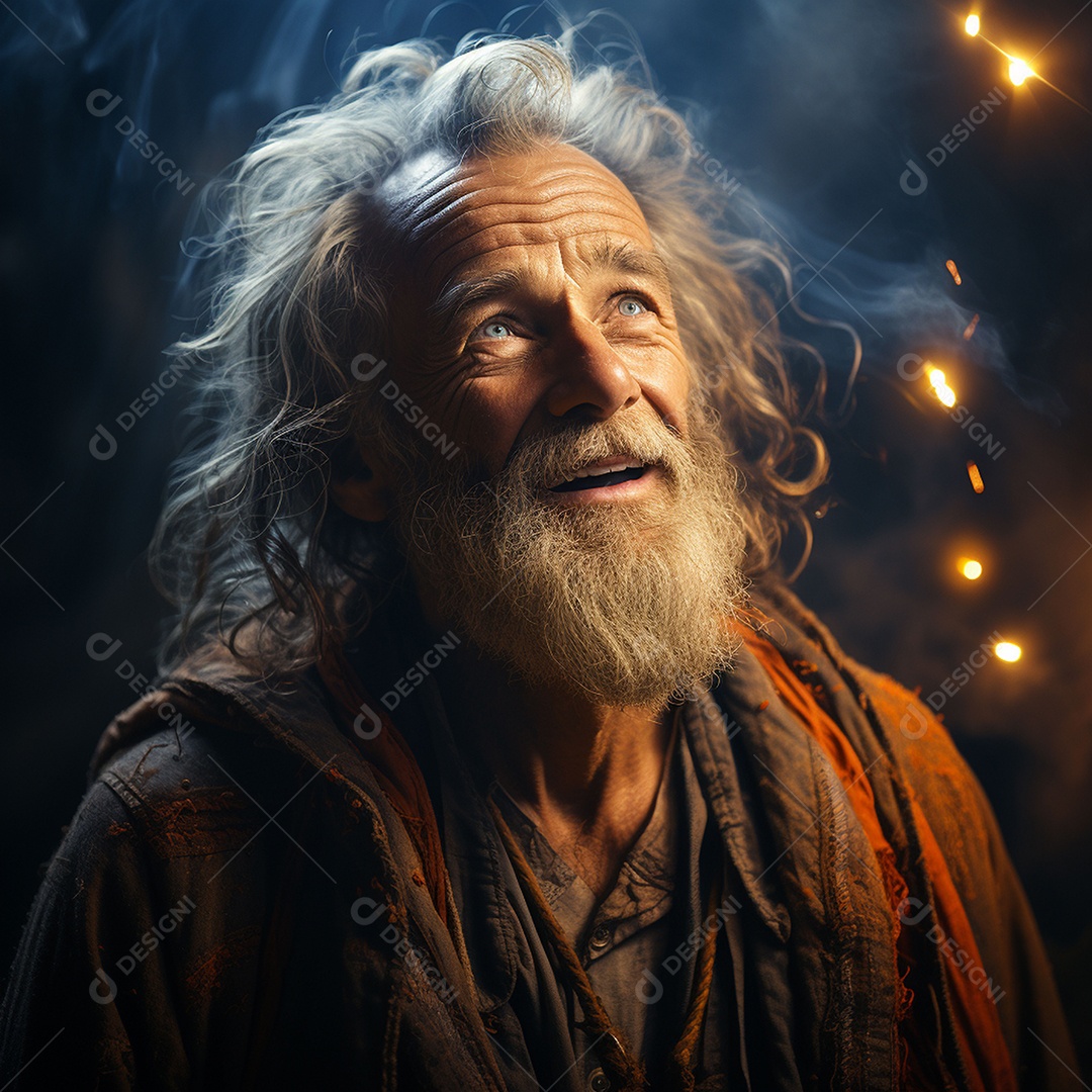 Deus como um velho sábio segurando uma luz brilhante