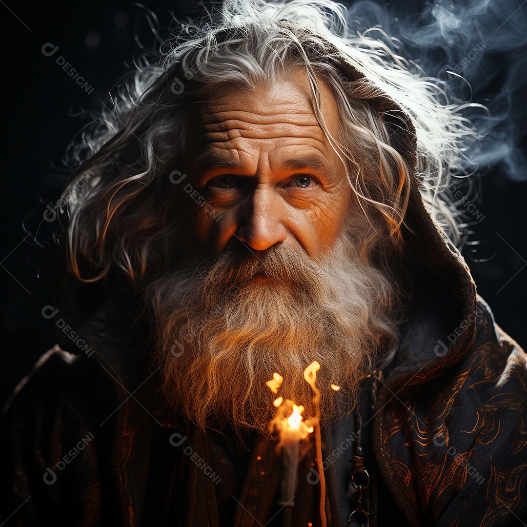 Deus como um velho sábio segurando uma luz brilhante