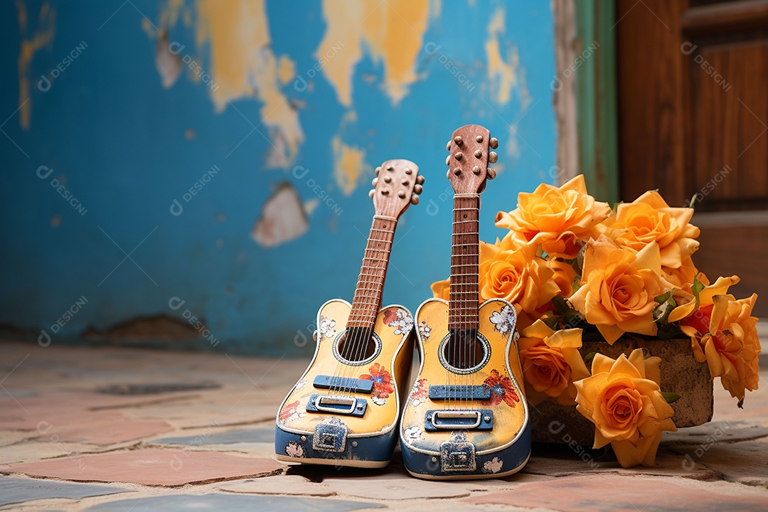 Guitarra havaiana das sapatilhas amarelas do adole