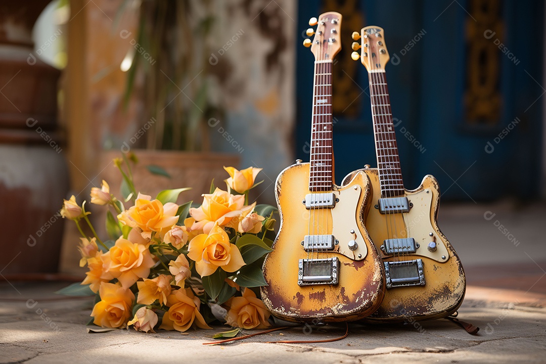 Guitarra havaiana das sapatilhas amarelas do adole