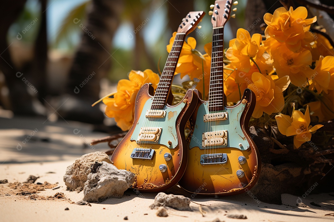 Guitarra havaiana das sapatilhas amarelas do adole