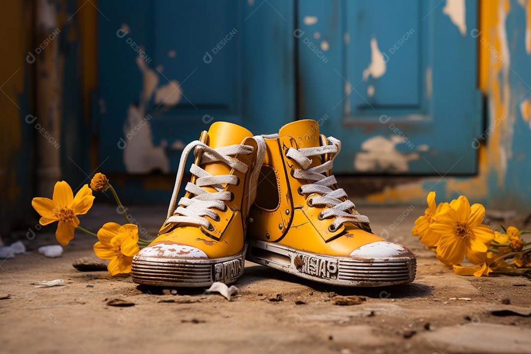 Guitarra havaiana das sapatilhas amarelas do adole