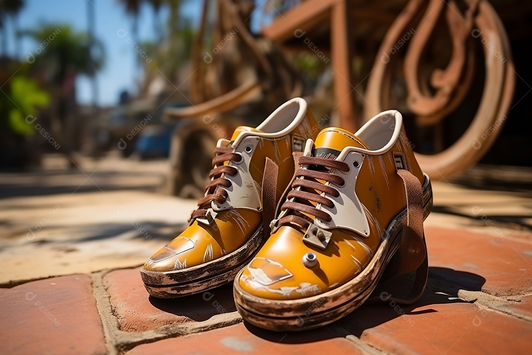 Guitarra havaiana das sapatilhas amarelas do adole