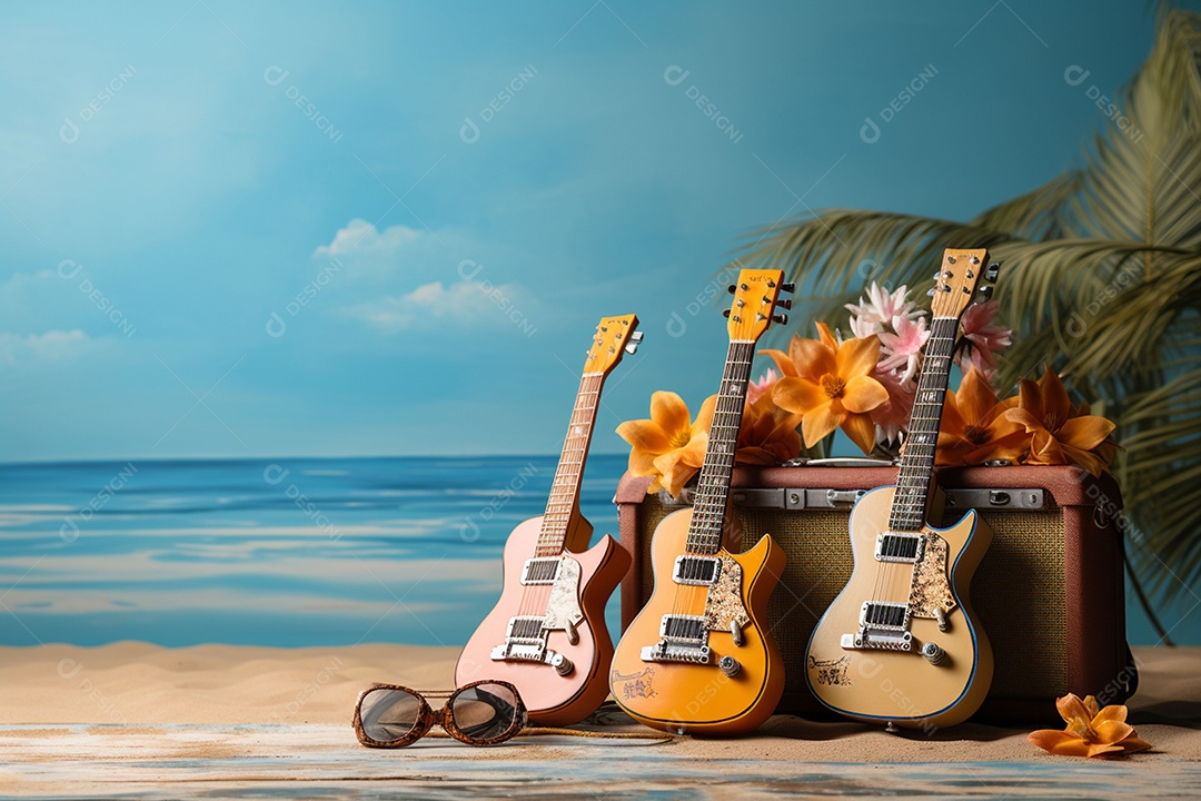 Guitarra havaiana das sapatilhas amarelas do adole