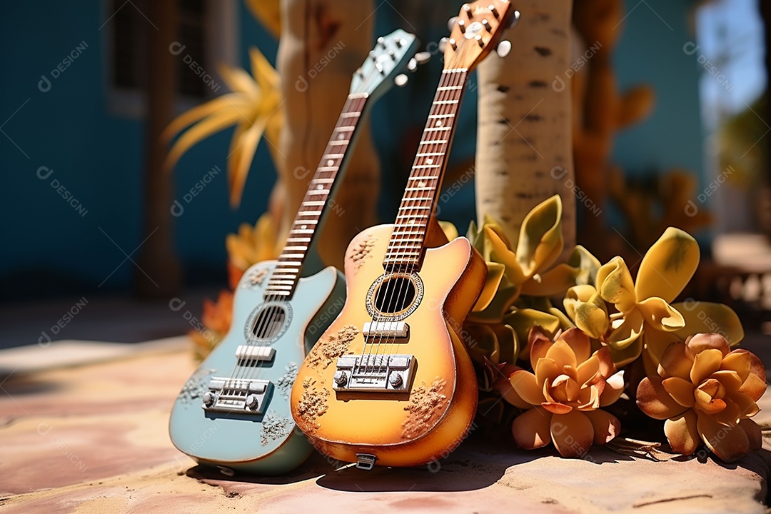 Guitarra havaiana das sapatilhas amarelas do adole