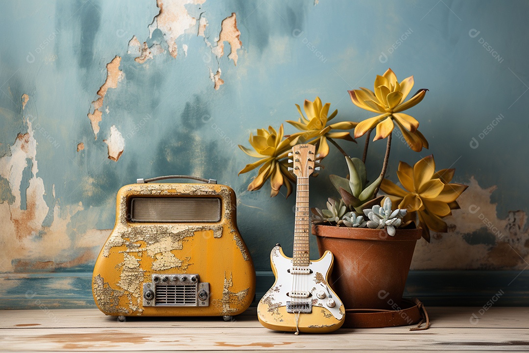 Guitarra havaiana das sapatilhas amarelas do adole