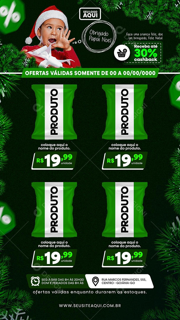 Story Supermercado Ofertas Produto Receba até 30% cashback Social Media PSD Editável