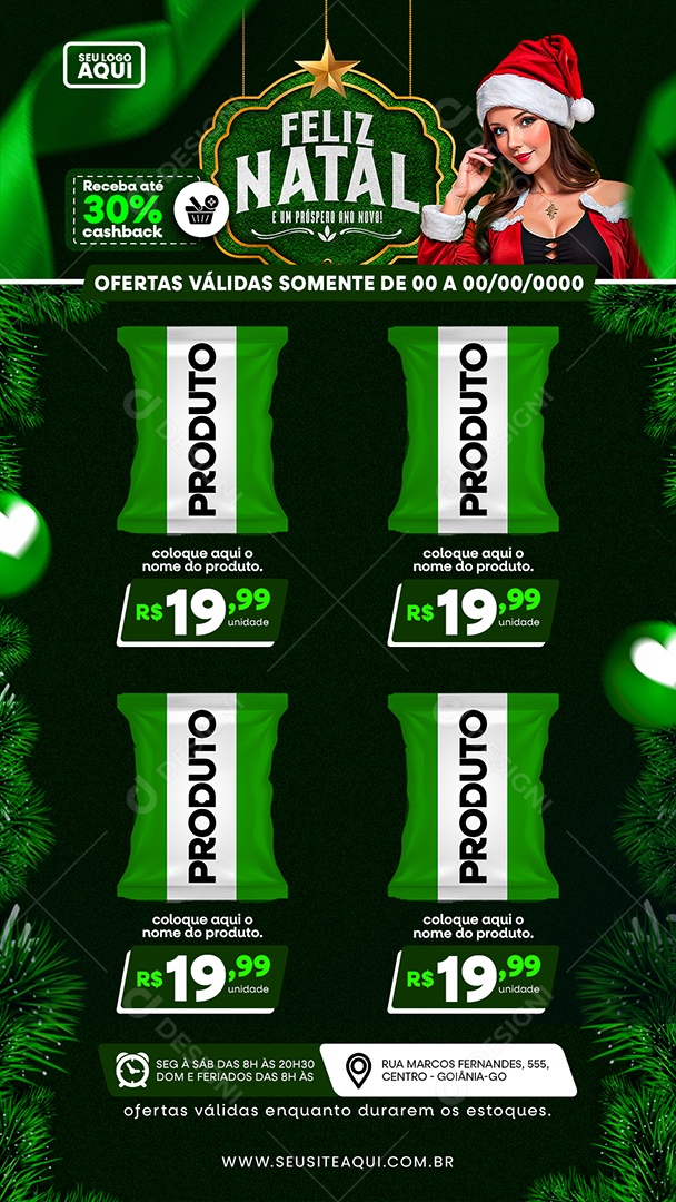 Story Supermercado Feliz Natal E Um Próspero Ano Novo Produto Ofertas Receba até 30% cashback Social Media PSD Editável
