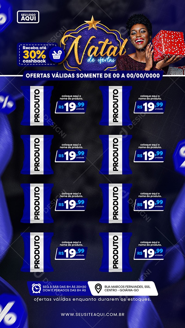 Story Supermercado Natal de ofertas Receba até 30% cashback Produto Social Media PSD Editável