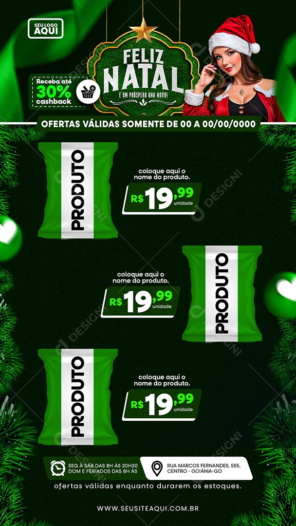 Social Media Story Receba até 30% cashback Feliz Natal E um Próspero Ano Novo PSD Editável
