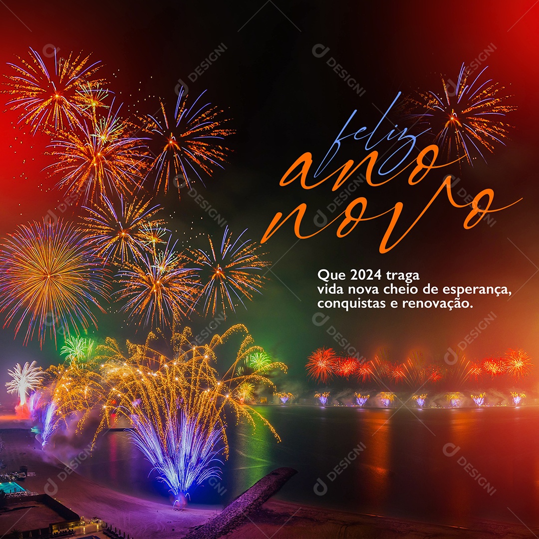Social Media Feliz Ano Novo Que 2024 Traga Vida Nova PSD Editável