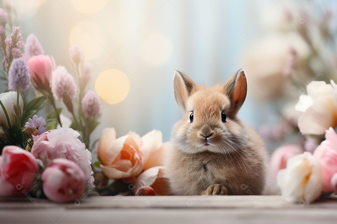 Feliz páscoa com coelhinho fofo de fundo