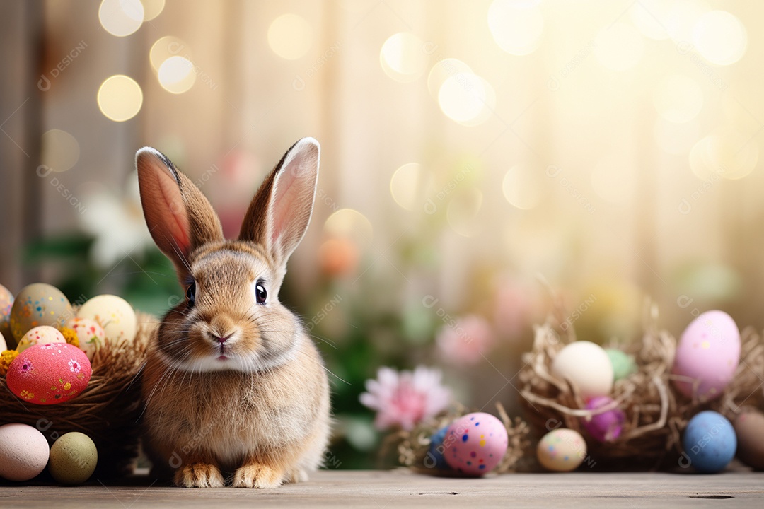 Feliz páscoa com coelhinho fofo de fundo