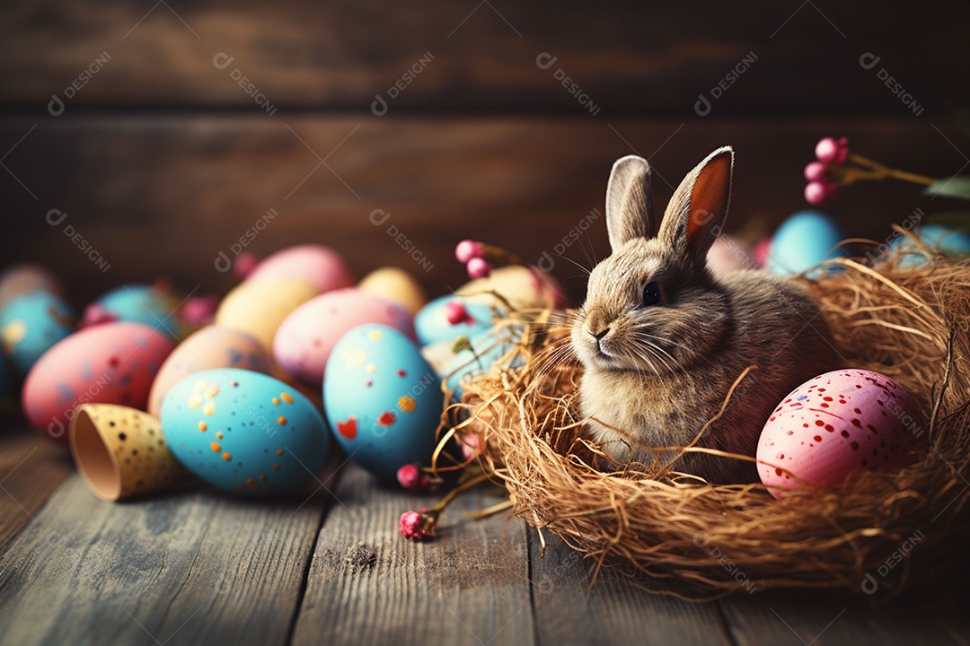 Feliz páscoa com coelhinho fofo de fundo
