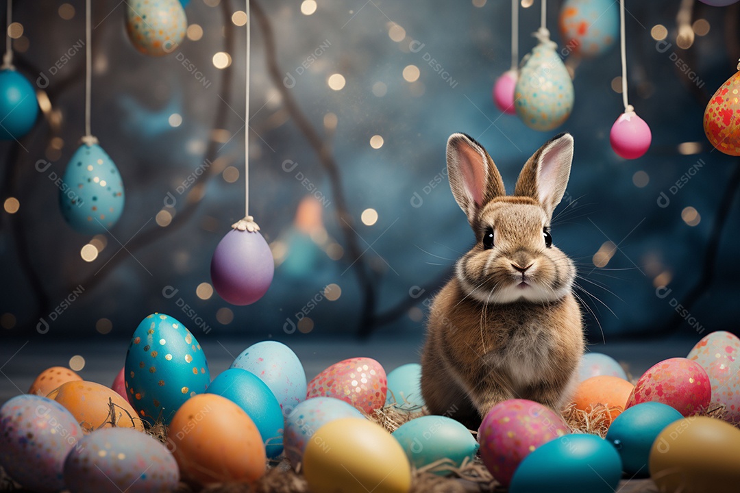 Feliz páscoa com coelhinho fofo de fundo