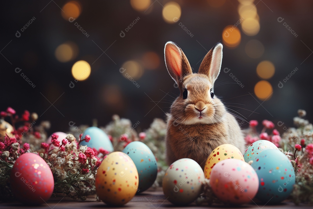 Feliz páscoa com coelhinho fofo de fundo
