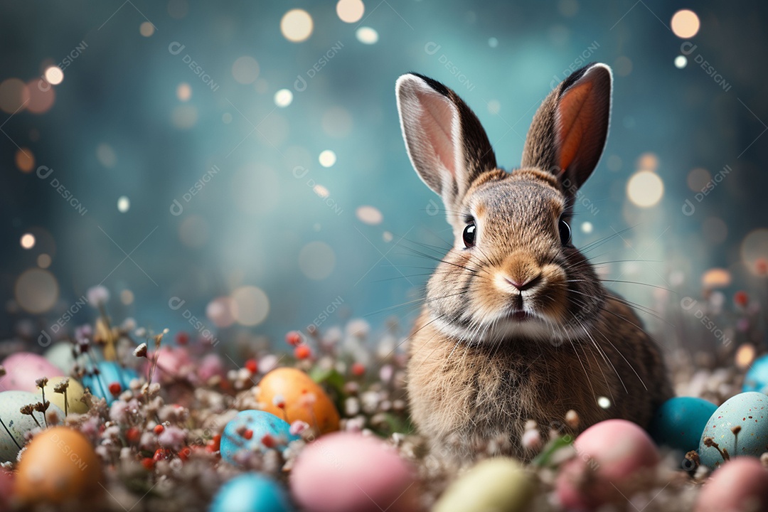 Feliz páscoa com coelhinho fofo de fundo
