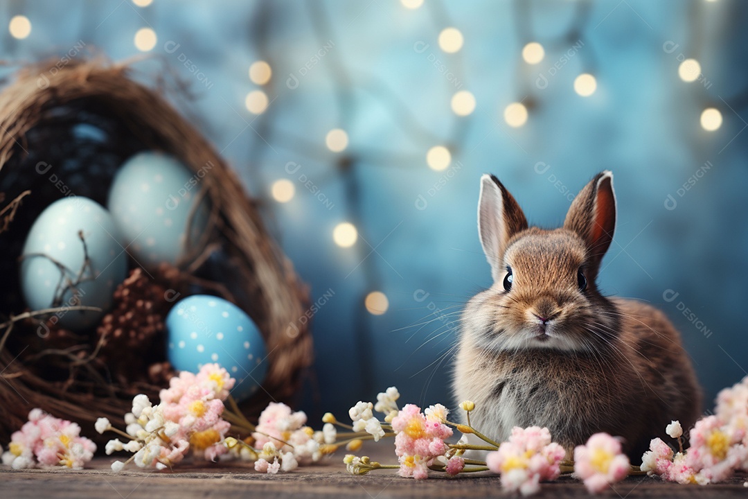 Feliz páscoa com coelhinho fofo de fundo