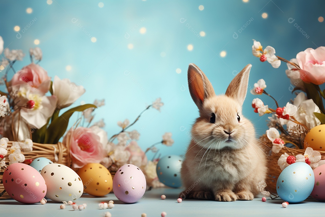 Feliz páscoa com coelhinho fofo de fundo