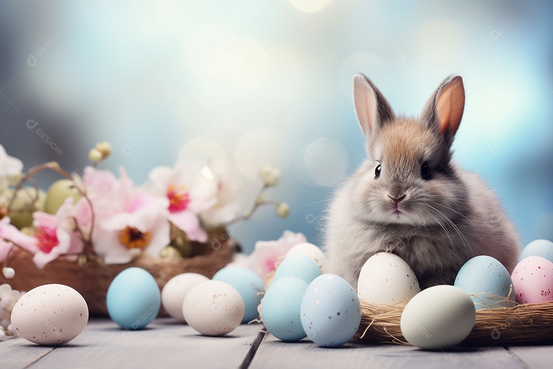 Feliz páscoa com coelhinho fofo de fundo