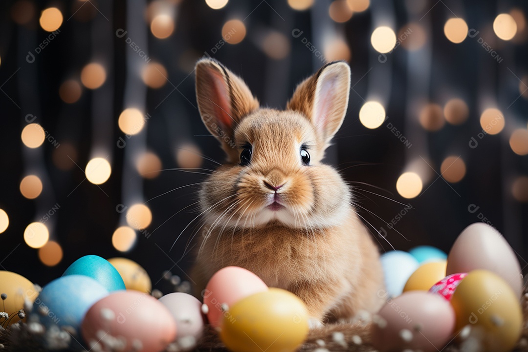 Feliz páscoa com coelhinho fofo de fundo