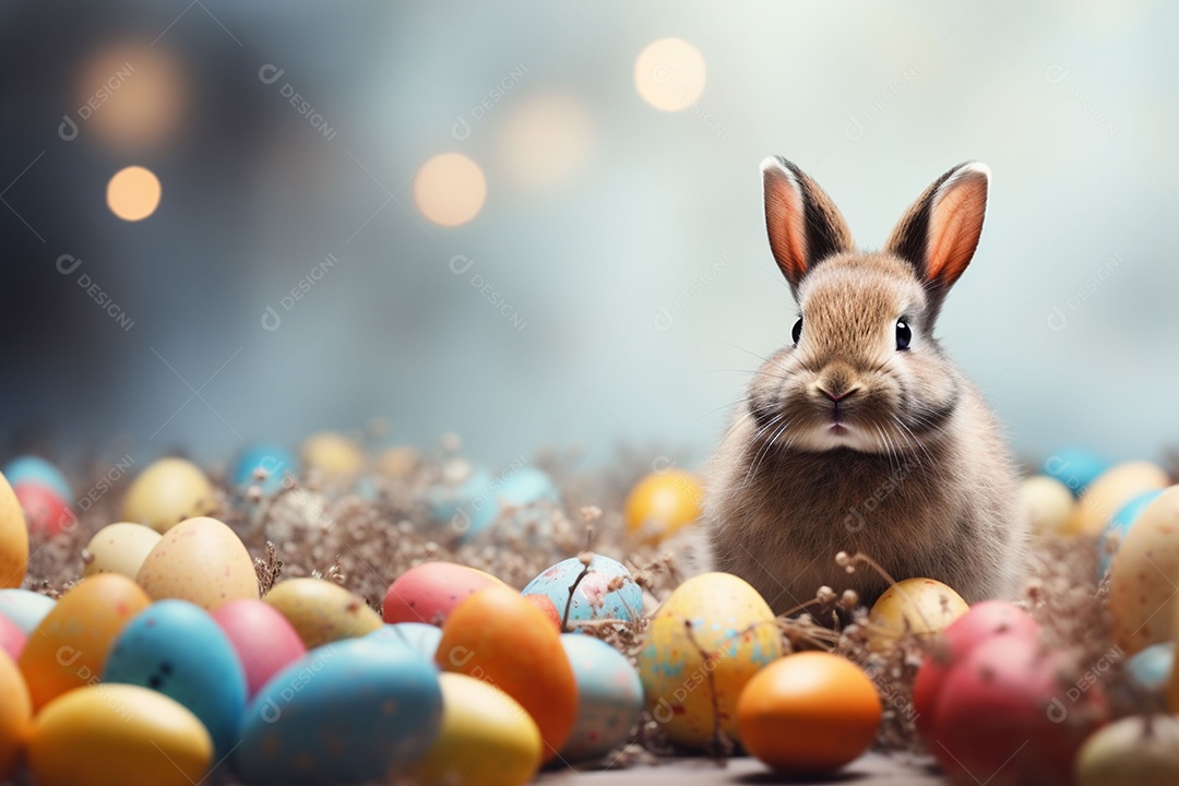 Feliz páscoa com coelhinho fofo de fundo